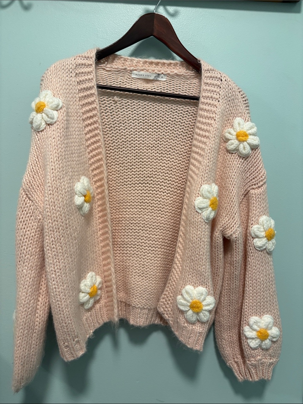 Altar'd State Pink Daisy Knit Open Cardigan